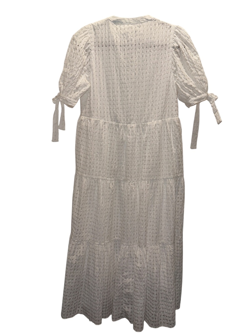 English Factory Gingham Tiered Midi Dress Puff Bow TieSleeves VNeckHN657D Medium - Picture 7 of 15